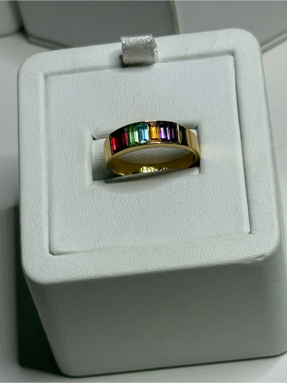 14KT GE Rainbow Baguette Crystal Band Ring Electroplate Multicolored Stack Ring